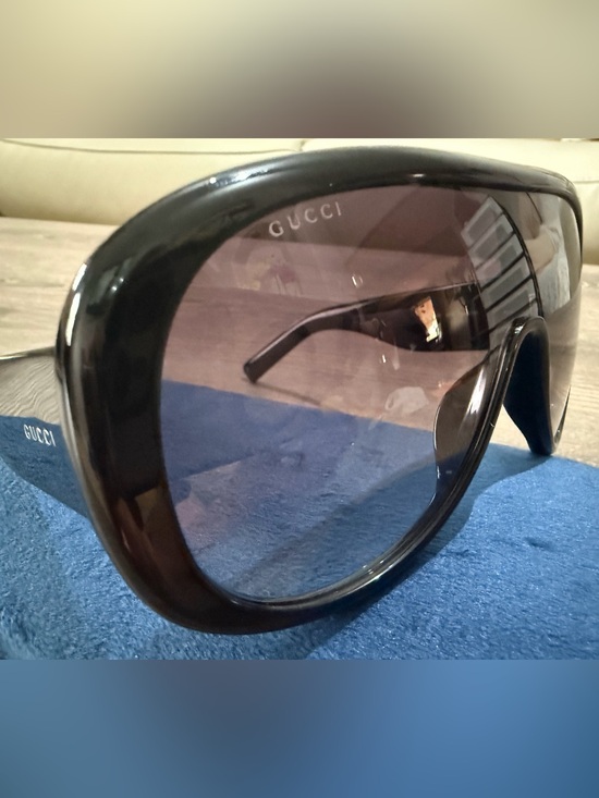 Gucci Black Shield Sunglasses with Gradient Smoke Lenses